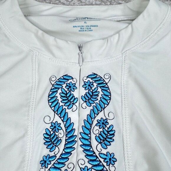 CabanaLife Ruched Rashguard Swim Tunic Cover Up White Blue - Picture 6 of 9